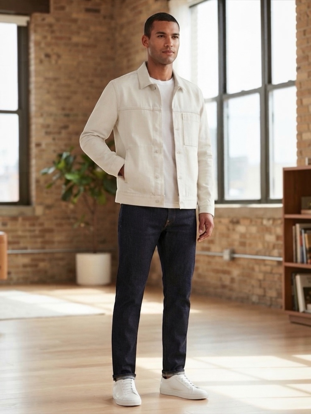NWT Theory Jamie Off-White Plaster Denim Jacket Size M Retail $425